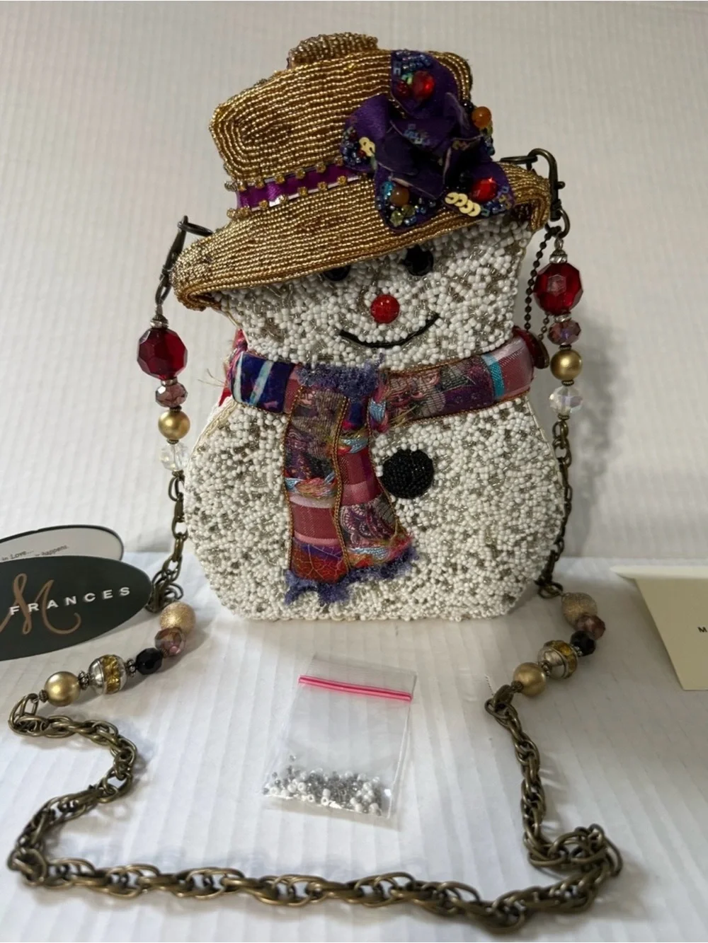 Mary Frances beaded snowman - “SNOW BELLE” purse HTF with COA CHRISTMAS EUC